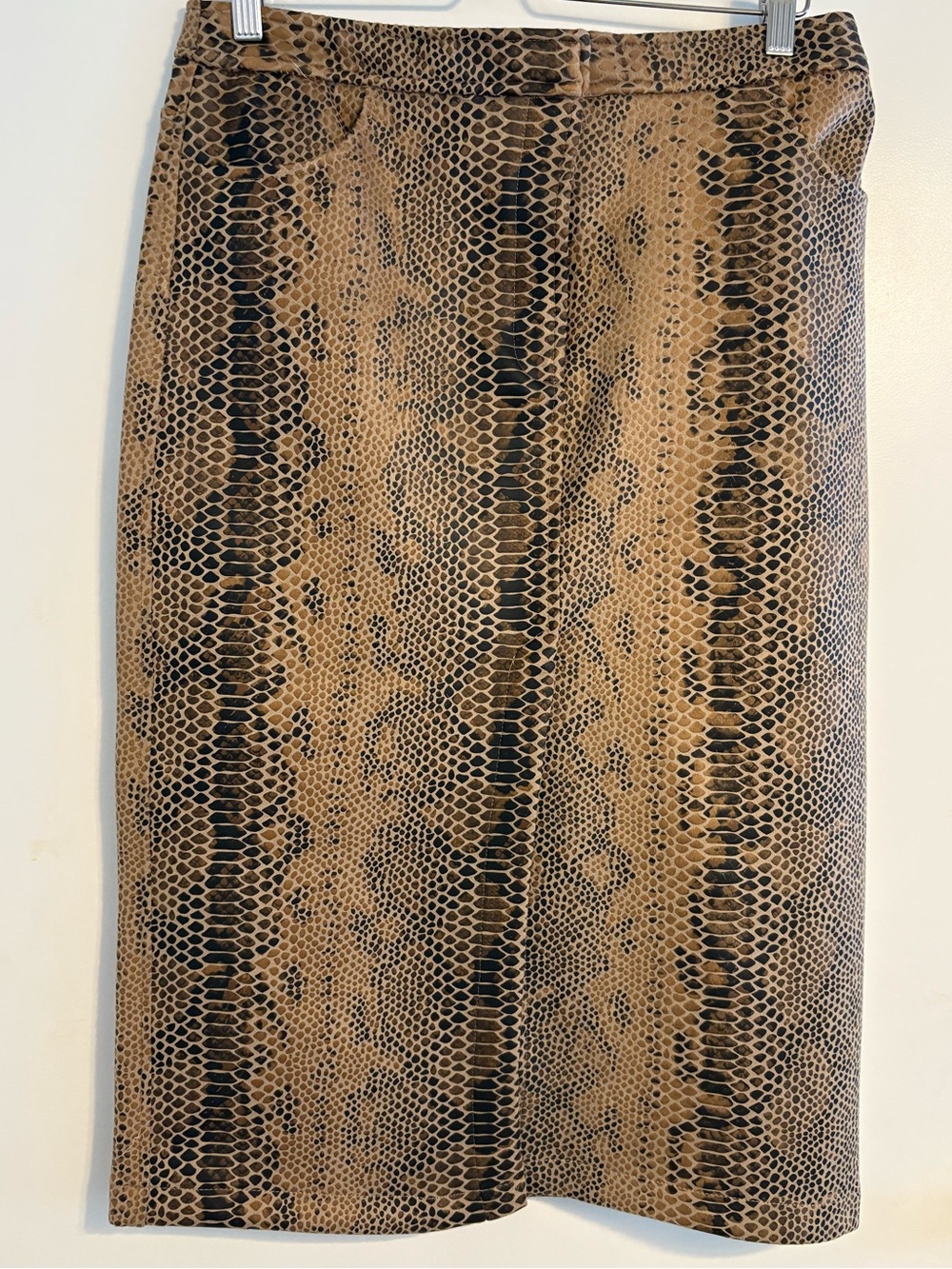 Nicole Miller Brown and Black Snake-Print Pencil Skirt